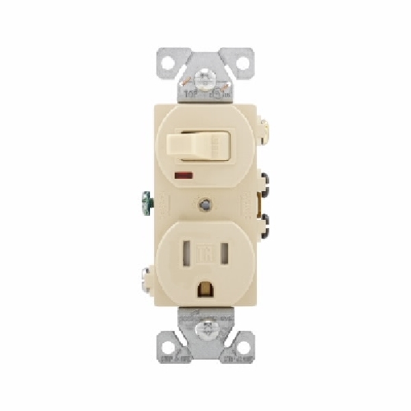EATON TR274V Combination Switch, 1 -Pole, 15 A, 120/125 V, NEMA: NEMA 5-15R, Ivory - 1