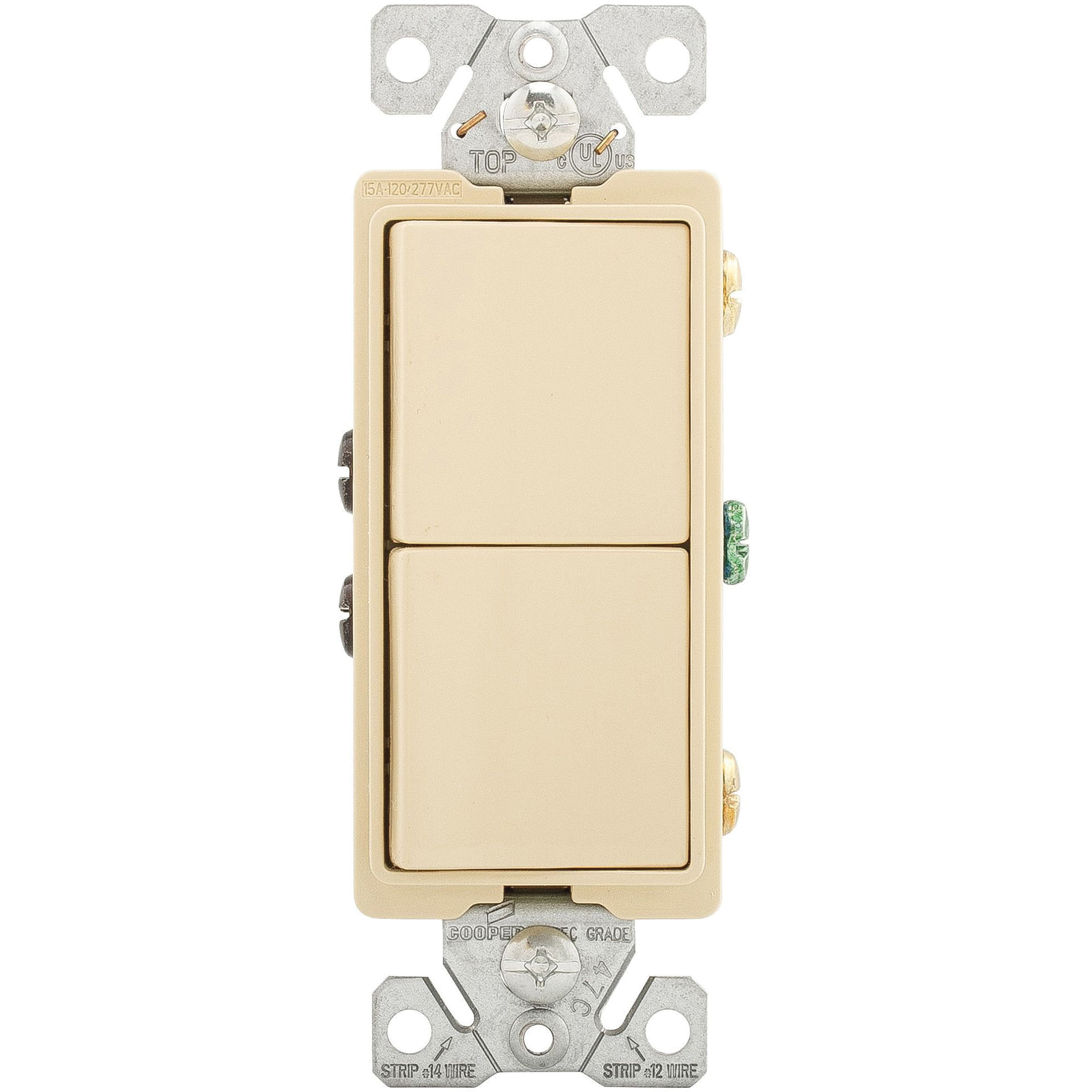 Wiring Devices 7729V-SP Combination Switch, 1-Pole, 15 A, 120/277 V, SPST, Back Wire, Side Wire Terminal, Ivory