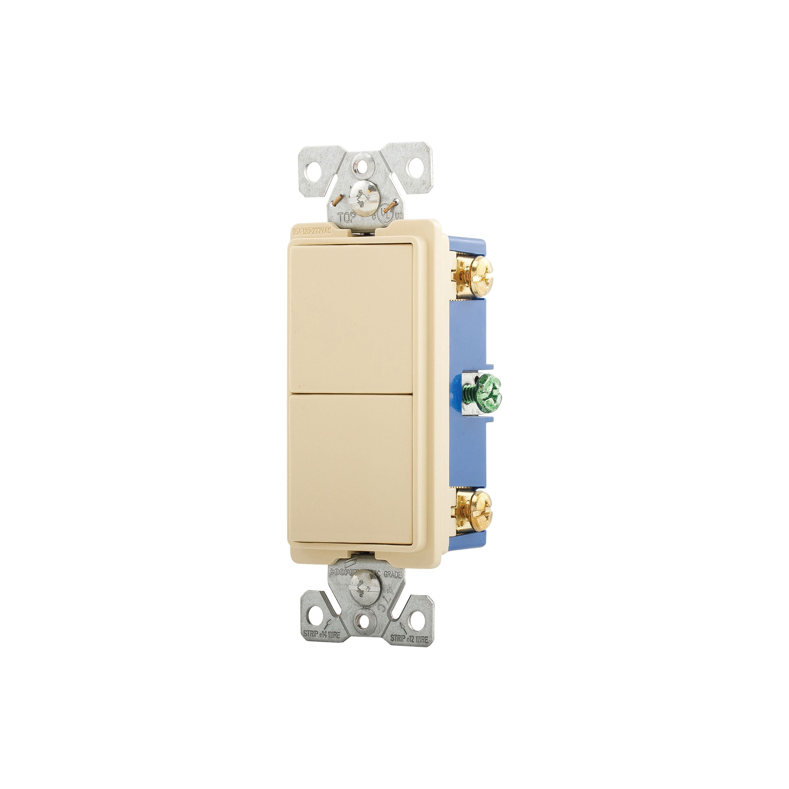 Eaton 7729V-SP Combination Switch, 15 A, 120/277 V, SPST, Back Wire, Side Wire Terminal, Thermoplastic Housing Material - 2