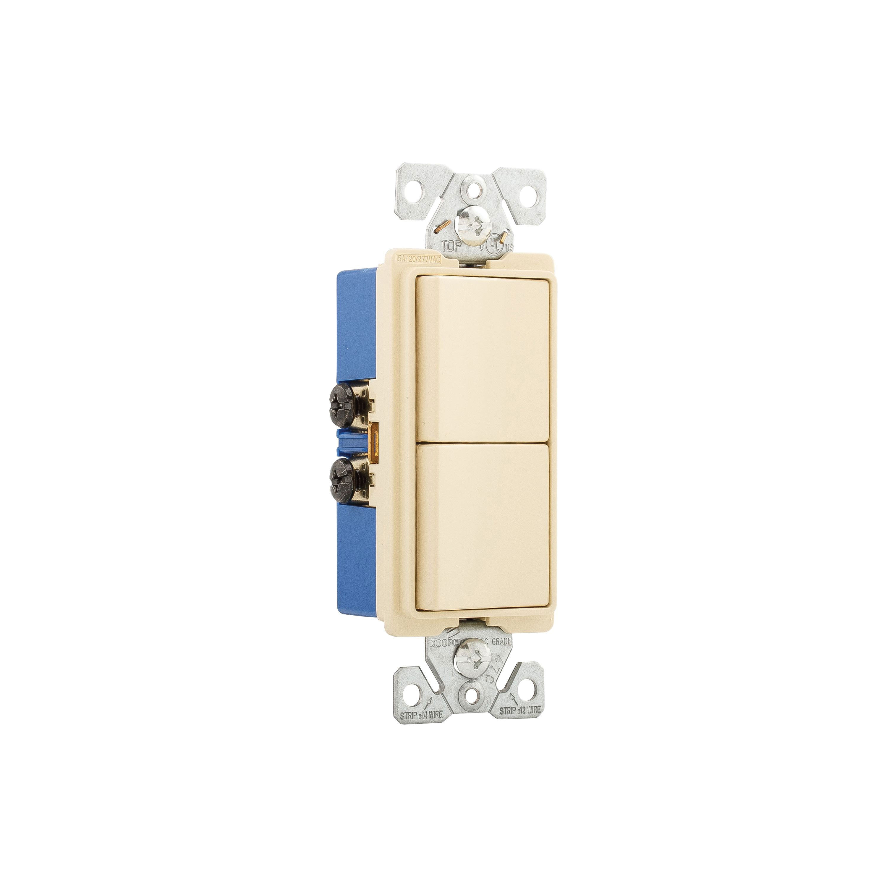 Eaton 7729V-SP Combination Switch, 15 A, 120/277 V, SPST, Back Wire, Side Wire Terminal, Thermoplastic Housing Material - 3