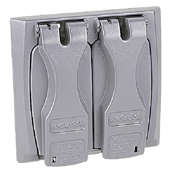 Red Dot 2CCU Receptacle Cover, 4.562 in L, 4-5/8 in W, Rectangular, Zinc, Silver