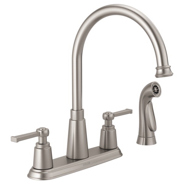 21742LF Kitchen Faucet, 1.8 gpm, 4-Faucet Hole, Brass, Stainless, Deck, Lever Handle, High Arc Spout