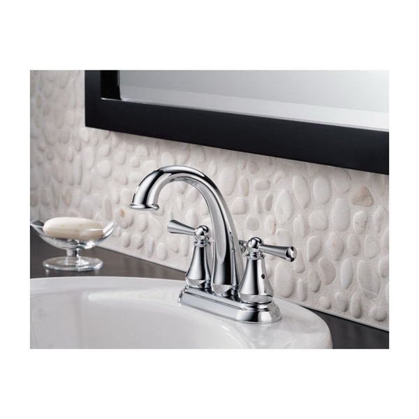 Delta Lewiston Series 25901LF Centerset Bathroom Faucet, 1.5 gpm, 2-Handle, 3-Faucet Hole, Brass, Chrome Plated