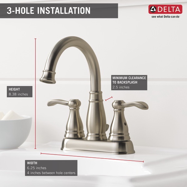 DELTA Porter 25984LF-BN-ECO Center Set Bathroom Faucet, 1.2 gpm, 2-Faucet Handle, 3-Faucet Hole, Brass - 4