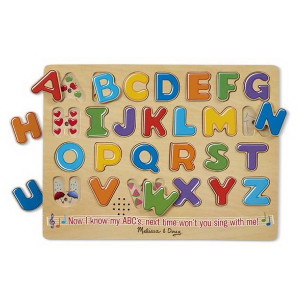 Melissa & Doug 340 Alphabet Sound Puzzle, 3 to 6 years, Wood, Internal Light/Music: Internal Light and Music
