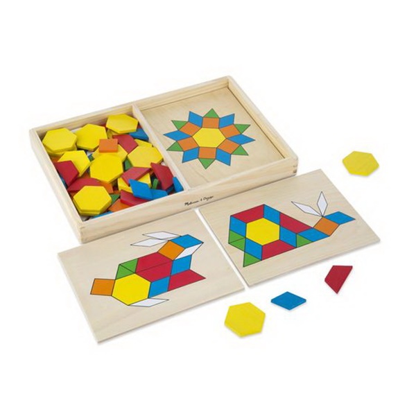 Melissa & Doug 29 Pattern Blocks and Boards Classic Toy, 3 to 6 years, Wood