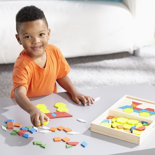 Melissa & Doug 29 Pattern Blocks and Boards Classic Toy, 3 to 6 years, Wood