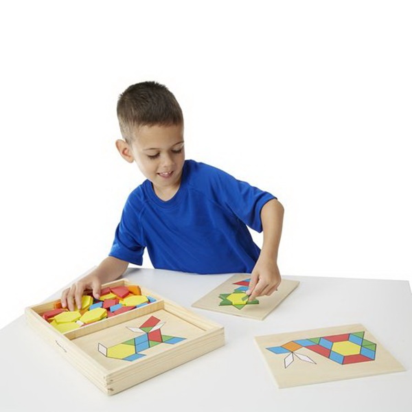 Melissa & Doug 29 Pattern Blocks and Boards Classic Toy, 3 to 6 years, Wood