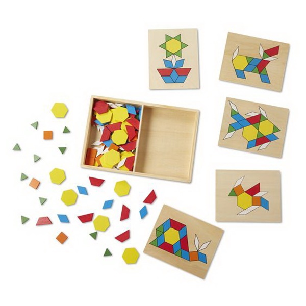 Melissa & Doug 29 Pattern Blocks and Boards Classic Toy, 3 to 6 years, Wood
