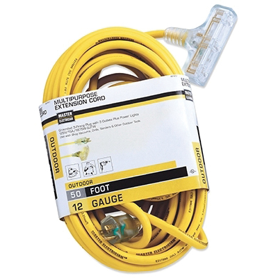 Master Electrician 04188ME Extension Cord, 12 AWG Wire, 50 ft L, Yellow Sheath, 125 V