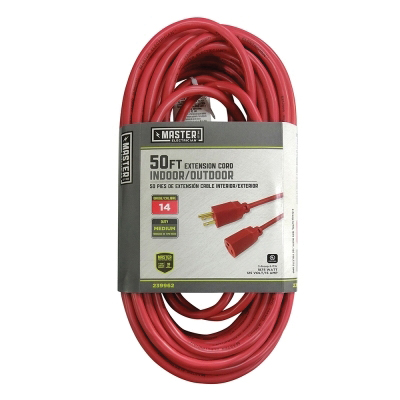 Master Electrician 02408ME Extension Cord, 14 AWG Wire, 50 ft L, Vinyl Sheath, Red Sheath, 125 V
