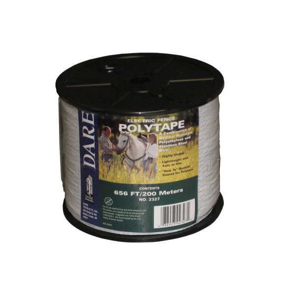Dare 2327 Electric Fence Tape, 656 ft L, 1/2 in W, 5-Strand, Stainless Steel Conductor, Polyethylene, White