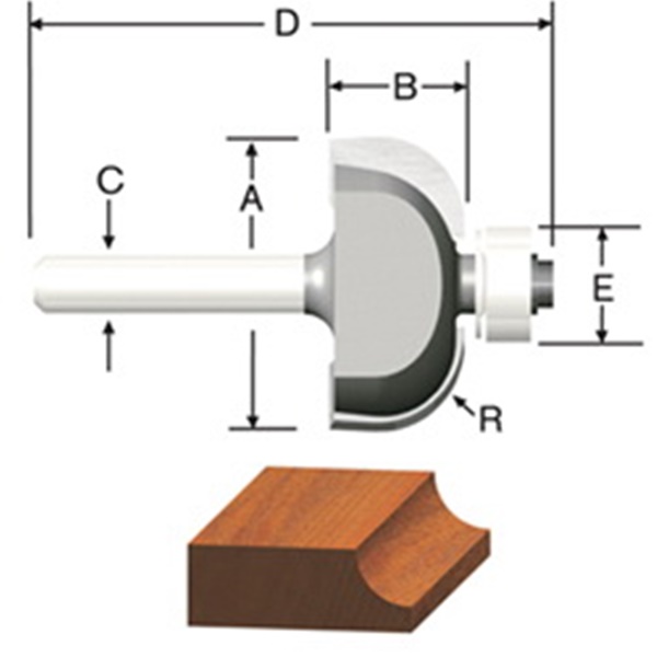 Vermont American 23142 Cove Router Bit with Fillet, 1/2 in L Cutting, 2-1/8 in OAL, 1/4 in Dia Shank, Carbide