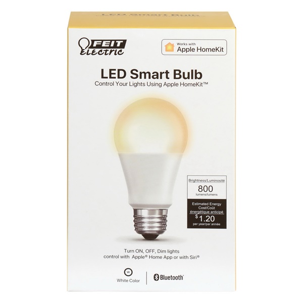 Feit Electric OM60/SW/HK Smart Bulb, 10 W, Bluetooth, iPad, iPhone, Voice Control, E26 Medium Lamp Base, A-Line Lamp