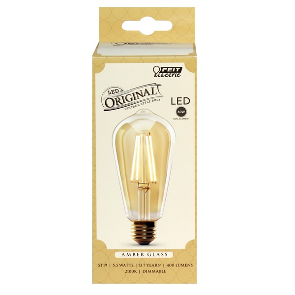 Feit Electric ST19/VG/LED LED Bulb, Decorative, ST19 Lamp, 60 W Equivalent, E26 Lamp Base, Dimmable, Amber