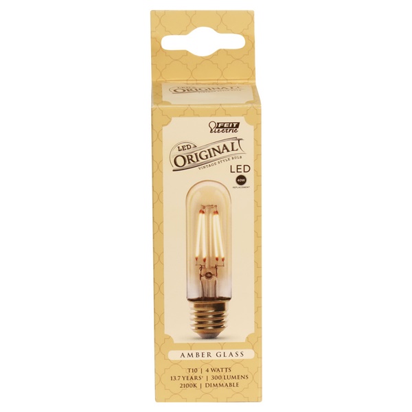 Feit Electric T10/VG/LED LED Bulb, Decorative, T10 Lamp, 40 W Equivalent, E26 Lamp Base, Dimmable, Amber