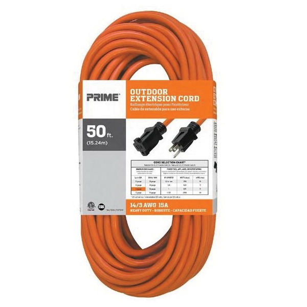 Prime EC501730 Outdoor Extension Cord, 14/3 AWG Cable, Grounded Plug, Grounded Plug, 50 ft L, 15 A, 125 V, Orange - 3