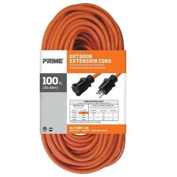 Prime EC501735 Outdoor Extension Cord, 14/3 AWG Cable, Grounded Plug, Grounded Plug, 100 ft L, 15 A, 125 V - 3