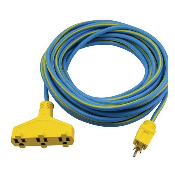 Prime KC606730 Triple Tap Outdoor Extension Cord, 14/3 AWG Cable, 50 ft L, Grounded Plug, 15 A, 125 V, Blue/Yellow - 3