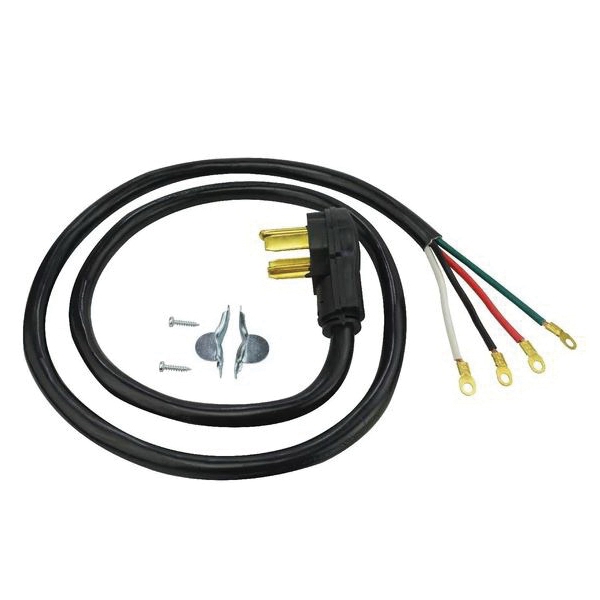 Prime RD628204L Range Cord, 6/2, 8/2 AWG Cable, Ring, Ring, 4 ft L, 50 A, 125/250 V, Black - 3