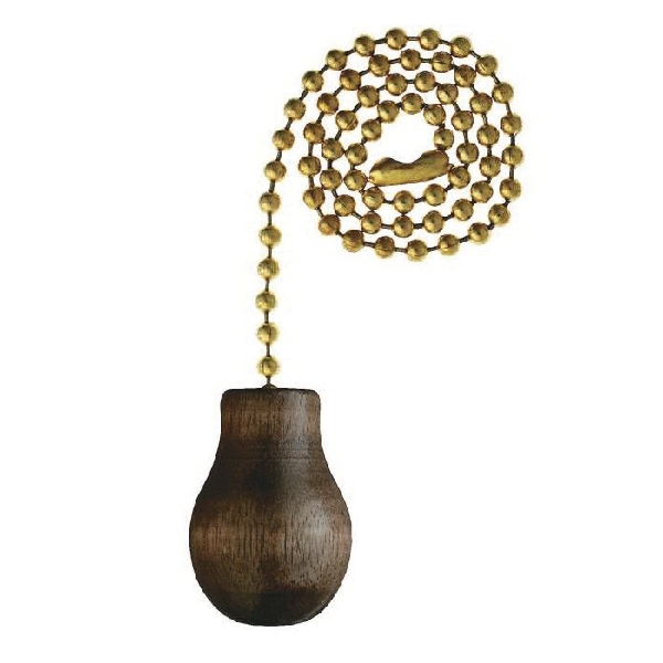 7701300 Knob Pull Chain, 12 in L Chain, Metal/Wood, Polished Brass, Walnut