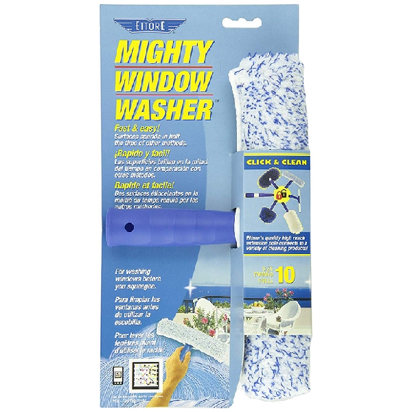 Ettore 50010 Mighty Window Washer, 10 in W Head, Microfiber Head, 6-1/2 in L, Blue