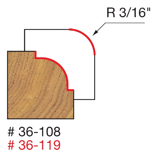 Freud 36-108 Beading Bit, 7/8 in Dia Cutter, 1-11/16 in L Cutting, 2-3/16 in OAL, 1/4 in Dia Shank, 2-Cutter