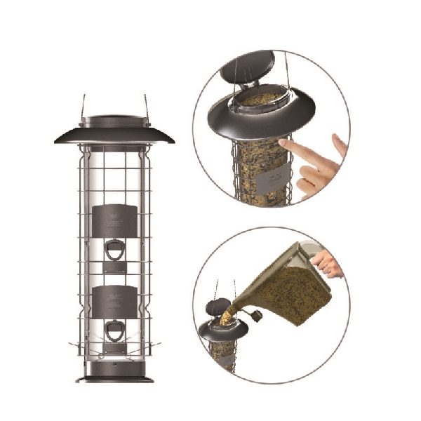 Squirrel-X 106 Bird Feeder, 16 in H, 1.3 lb, Metal, Gunmetal Gray