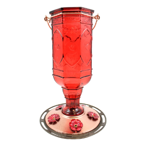 76 Bird Feeder, Red Jewel, 20 oz, Nectar, 5-Port/Perch, Glass, Red, 9.9 in H