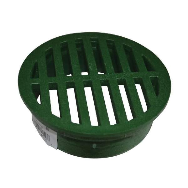 NDS 13 Drain Grate, 4 in Dia, 4.63 in L, 4.63 in W, Round, 1/4 in Grate Opening, Polypropylene, Green