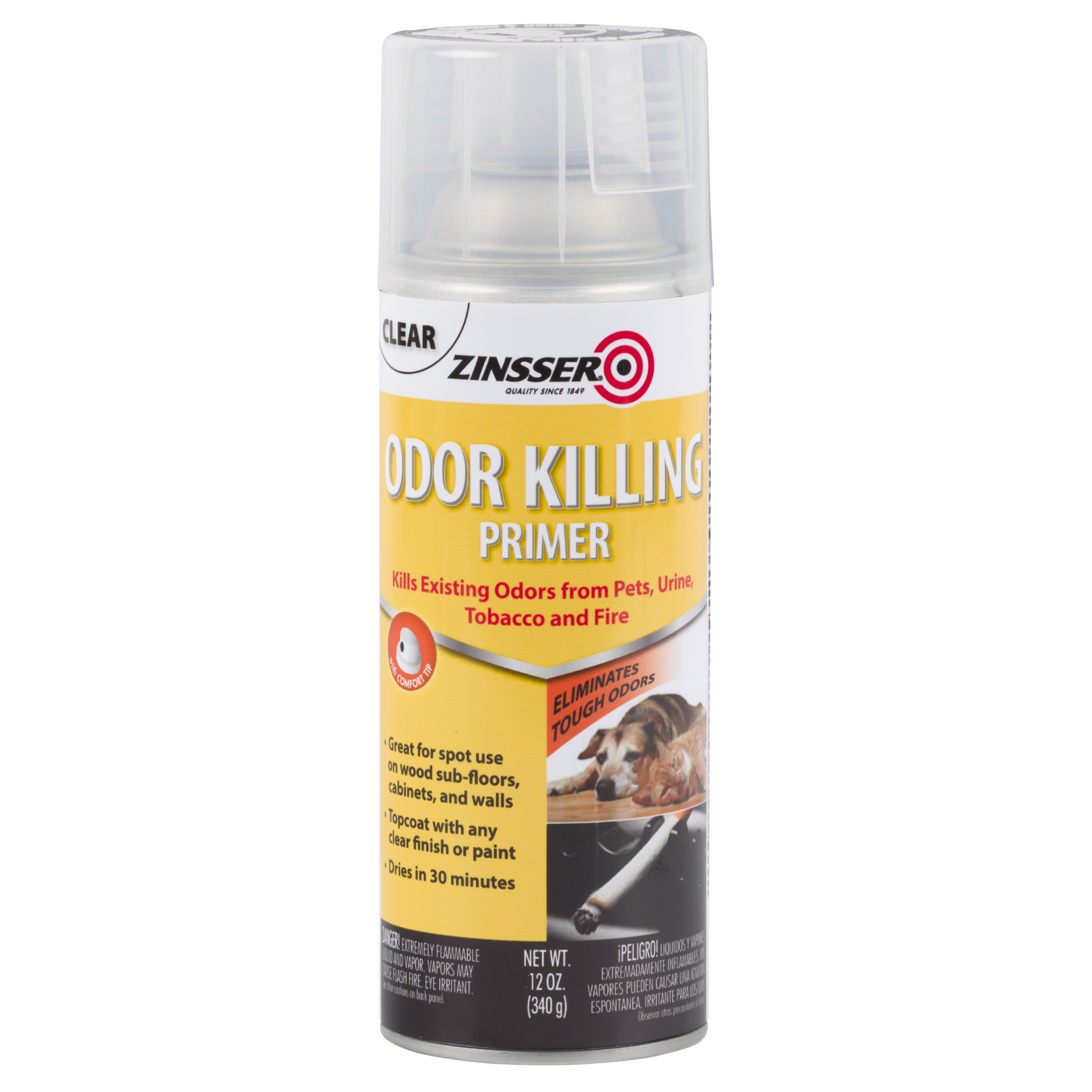 Zinsser 305697 Odor Killing Primer, Low, Clear, 12 oz, Aerosol