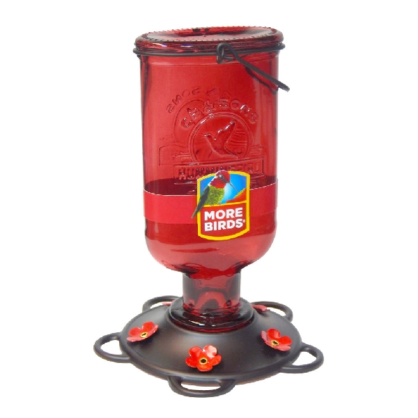 More Birds 38 ELIX Bird Feeder, Elixir, 13 fl-oz, Nectar, 5-Port/Perch, Glass/Metal/Plastic, Bronze/Red - 3