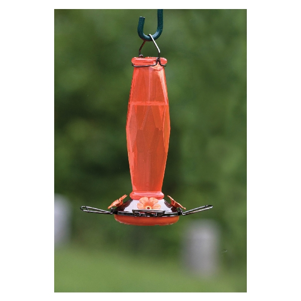 More Birds 38290 Bird Feeder, Prism, 20 fl-oz, Nectar, 4-Port/Perch, Glass/Metal/Plastic, Orange/Silver - 2