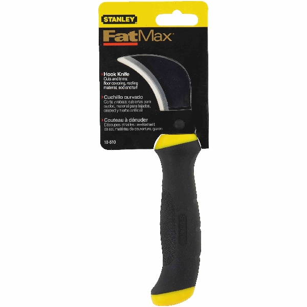 Fatmax Hook Knife, Stanley, 2-5/8 in L Blade, Steel Blade, Ergonomic Handle, Black/Yellow Handle - 2