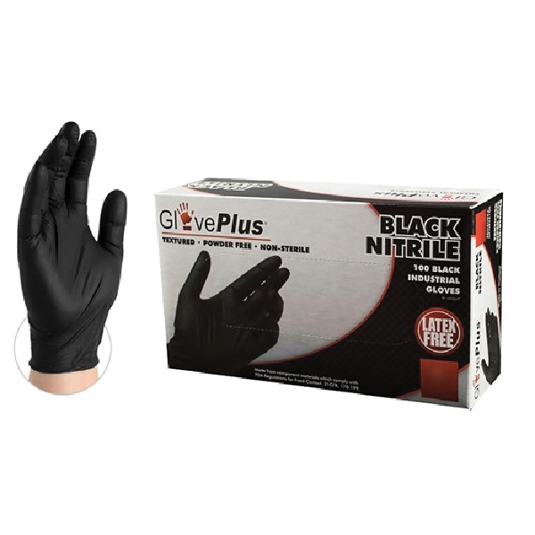 GPNB48100 Non-Sterile Gloves, XL, Nitrile Rubber, Powder-Free, Black, 13.86 in L