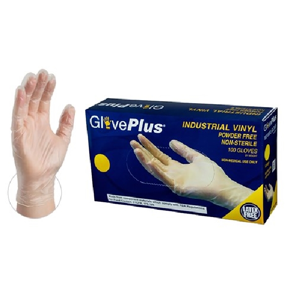 IVPF44100 Disposable Gloves, M, Vinyl, Powder-Free, Clear, 11.73 in L