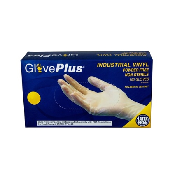 GLOVEPLUS IVPF44100 Disposable Gloves, M, 11.73 in L, Beaded Cuff, Powder-Free, Latex Free: Yes, Vinyl, Clear - 5