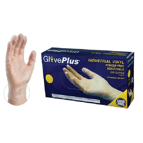 IVPF44100 Disposable Gloves, M, Vinyl, Powder-Free, Clear, 11.73 in L