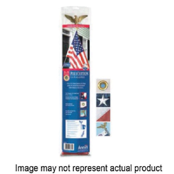 011320R US Flag and Pole Set, 5 ft W, 3 ft H, Polycotton