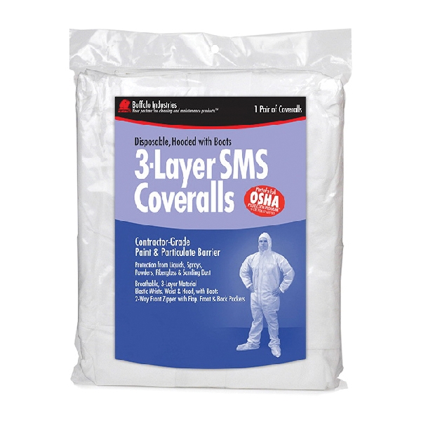 Buffalo 68442 3-Layer SMS Coveralls, XL, Zipper, Polypropylene - 4