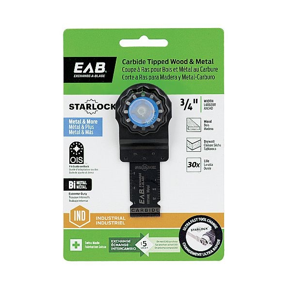 OMT Blade, Exchange-A-Blade, Wood and Metal, Starlock, 3/4 in Carbide Tipped Bi-Metal Flush Cut - 3