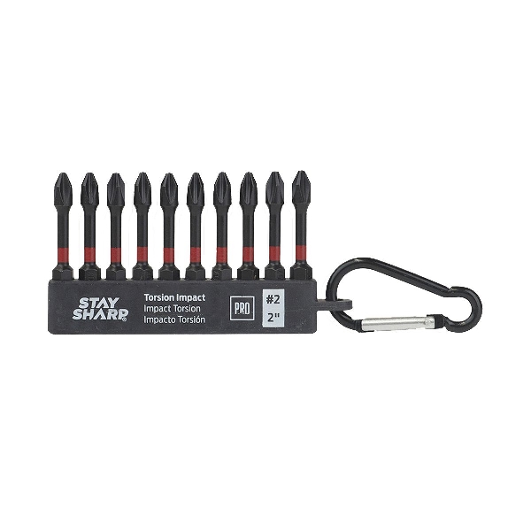 Stay Sharp Professional 75200 Screwdriver Bit Set with Torsion Impact Bit Clip and Carabiner, 10-Piece, Steel, Black - 2