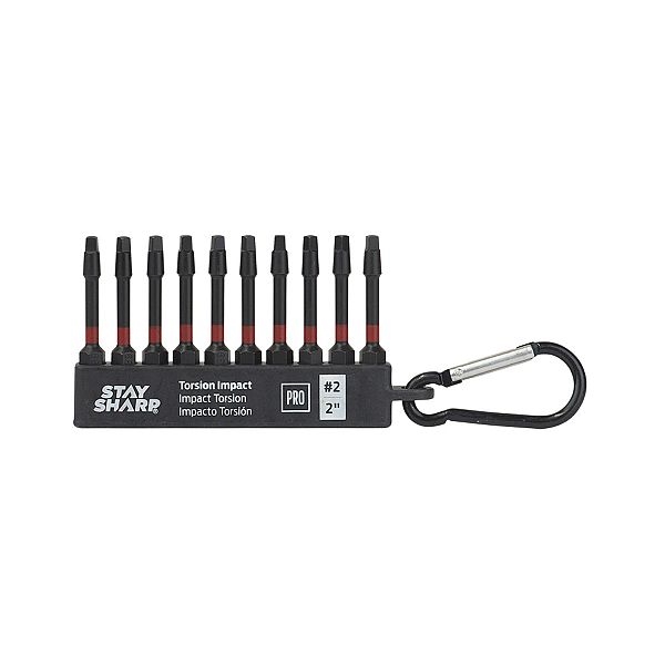 Stay Sharp Professional 75210 Screwdriver Bit Set with Torsion Impact Bit Clip and Carabiner, 10-Piece, Steel, Black - 2