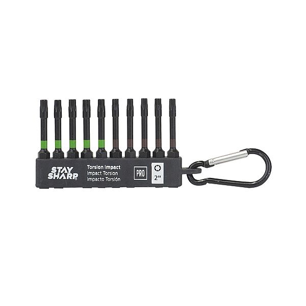 Stay Sharp Professional 75220 Screwdriver Bit Set with Torsion Impact Bit Clip and Carabiner, 10-Piece, Steel, Black - 2