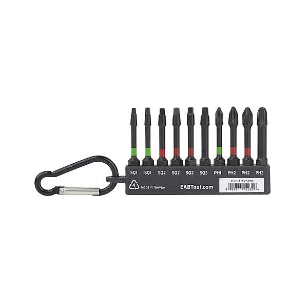 Stay Sharp Professional 75230 Screwdriver Bit Set with Torsion Impact Bit Clip and Carabiner, 10-Piece, Steel, Black - 2
