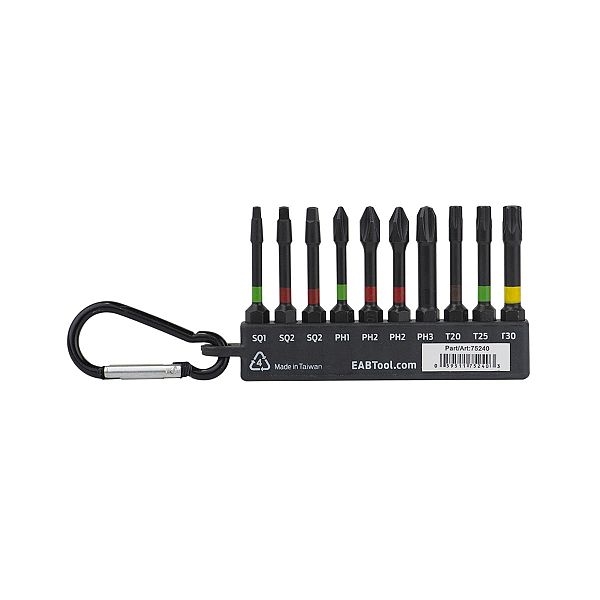 Stay Sharp Professional 75240 Screwdriver Bit Set with Torsion Impact Bit Clip and Carabiner, 10-Piece, Steel, Black - 2