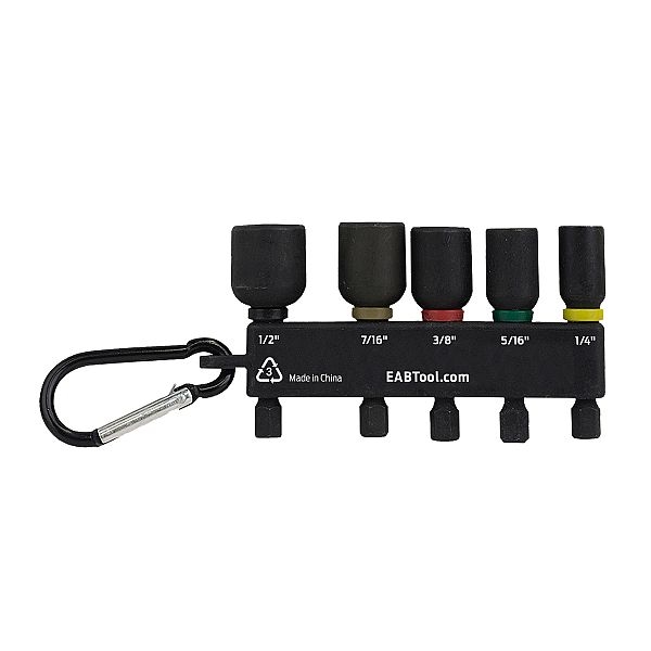 Stay Sharp Professional 98104 Nutsetter with Impact Bit Clip and Carabiner, 5-Piece, Alloy Steel, Black - 2