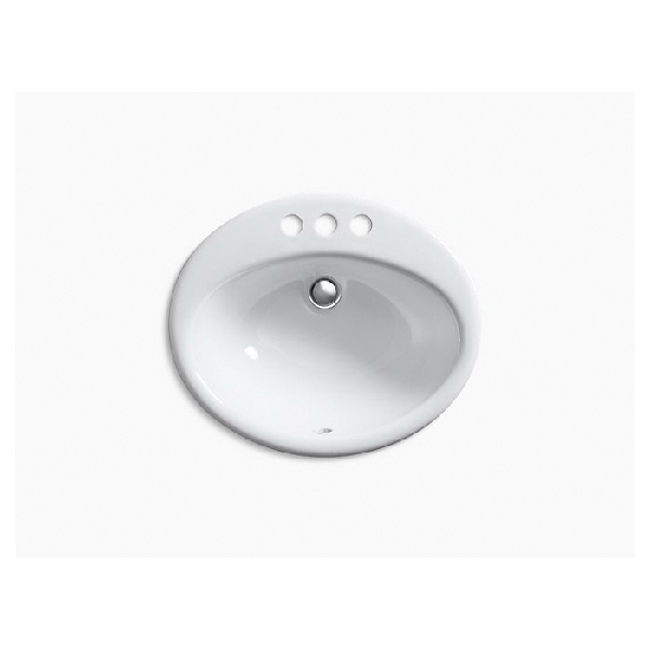Kohler Farmington Series K-2905-4-0 Bathroom Sink, Oval Basin, 4 in Faucet Centers, 3-Deck Hole, 19-1/4 in OAW, Iron - 2
