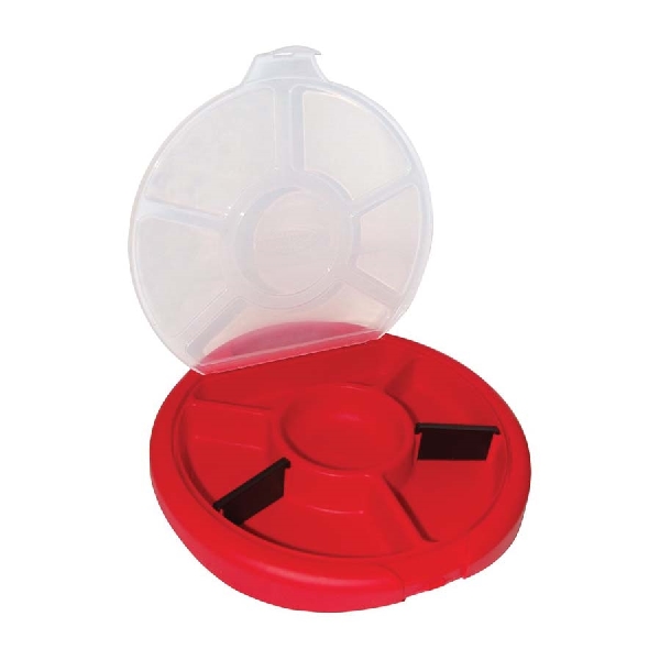 Bucket Boss 10010 Bucket Seat, Plastic, Red, 12-1/4 in Dia x 1-1/2 in H Outside, 6-Compartment