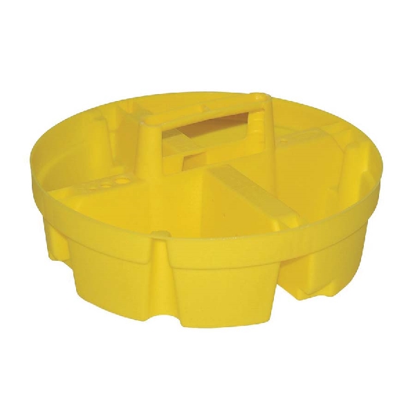 15051 Bucket Stacker, Plastic, Yellow, 10-1/4 in Dia x 4-1/2 in H Outside, 4-Compartment